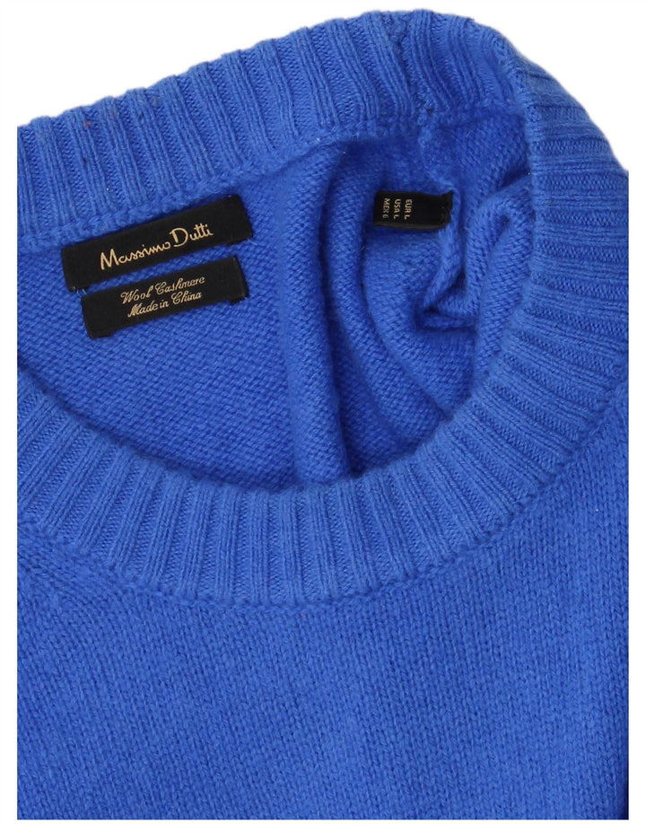 Massimo Dutti Ανδρικό πουλόβερ με λαιμόκοψη, μεγάλο μπλε μαλλί