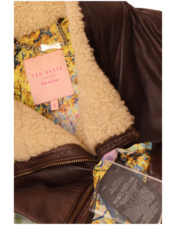 Ted Baker Γυναικείο Δερμάτινο Μπουφάν Μέγεθος 2 Μικρό Καφέ Δερμάτινο