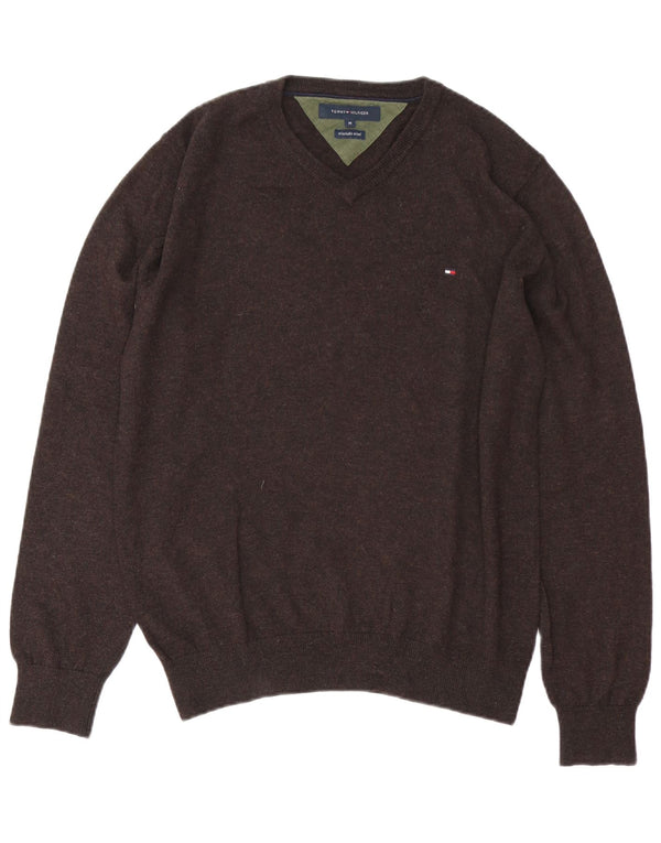 Ανδρικό πουλόβερ Tommy Hilfiger με V λαιμόκοψη Μαλλί μεσαίο καφέ