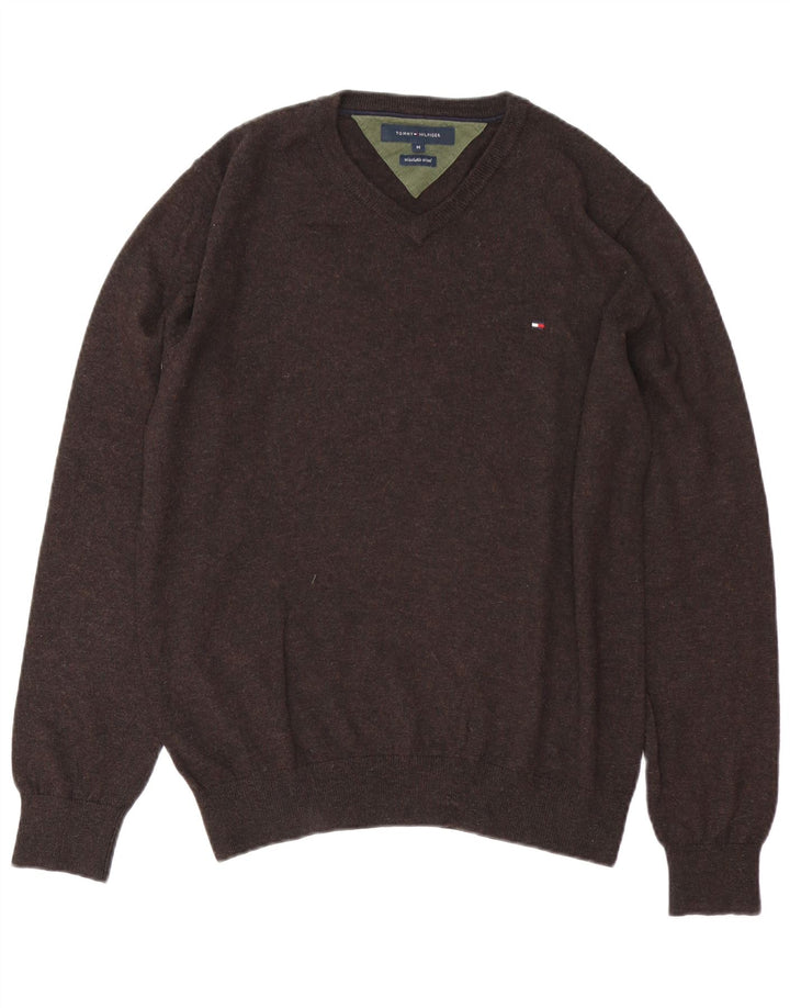 Ανδρικό πουλόβερ Tommy Hilfiger με V λαιμόκοψη Μαλλί μεσαίο καφέ