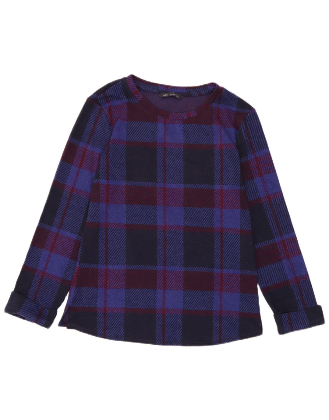 Marks & Spencer Γυναικείο τοπ μακρυμάνικο UK 6 XS Navy Blue Check Polyester