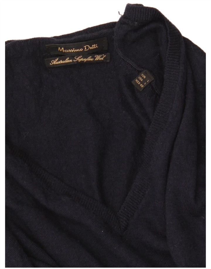 Massimo Dutti Ανδρικό πουλόβερ με λαιμόκοψη με λαιμόκοψη μεγάλο μπλε ναυτικό