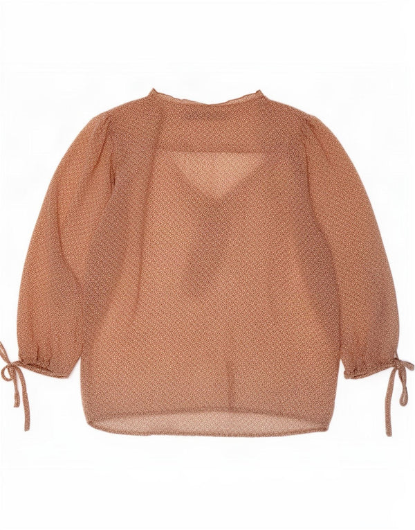 Zara Γυναικείο Abstract Pattern Top 3/4 Μανίκι UK 10 Small Beige