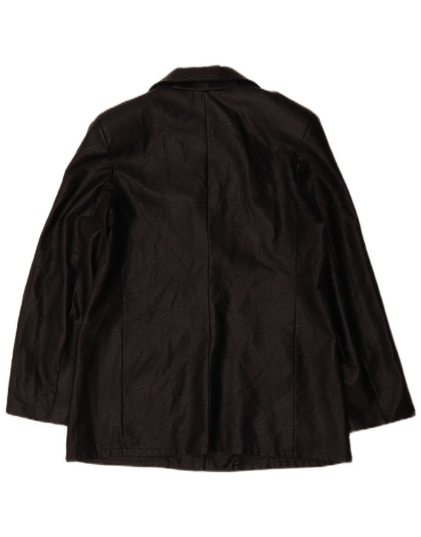 VINTAGE Γυναικείο μπουφάν από συνθετικό δέρμα 1 κουμπιού Blazer UK 12 Medium Black