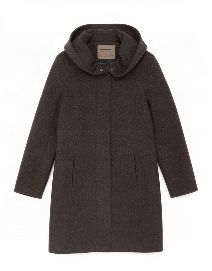 Zara Γυναικείο πανωφόρι με κουκούλα UK 10 Small Black Wool
