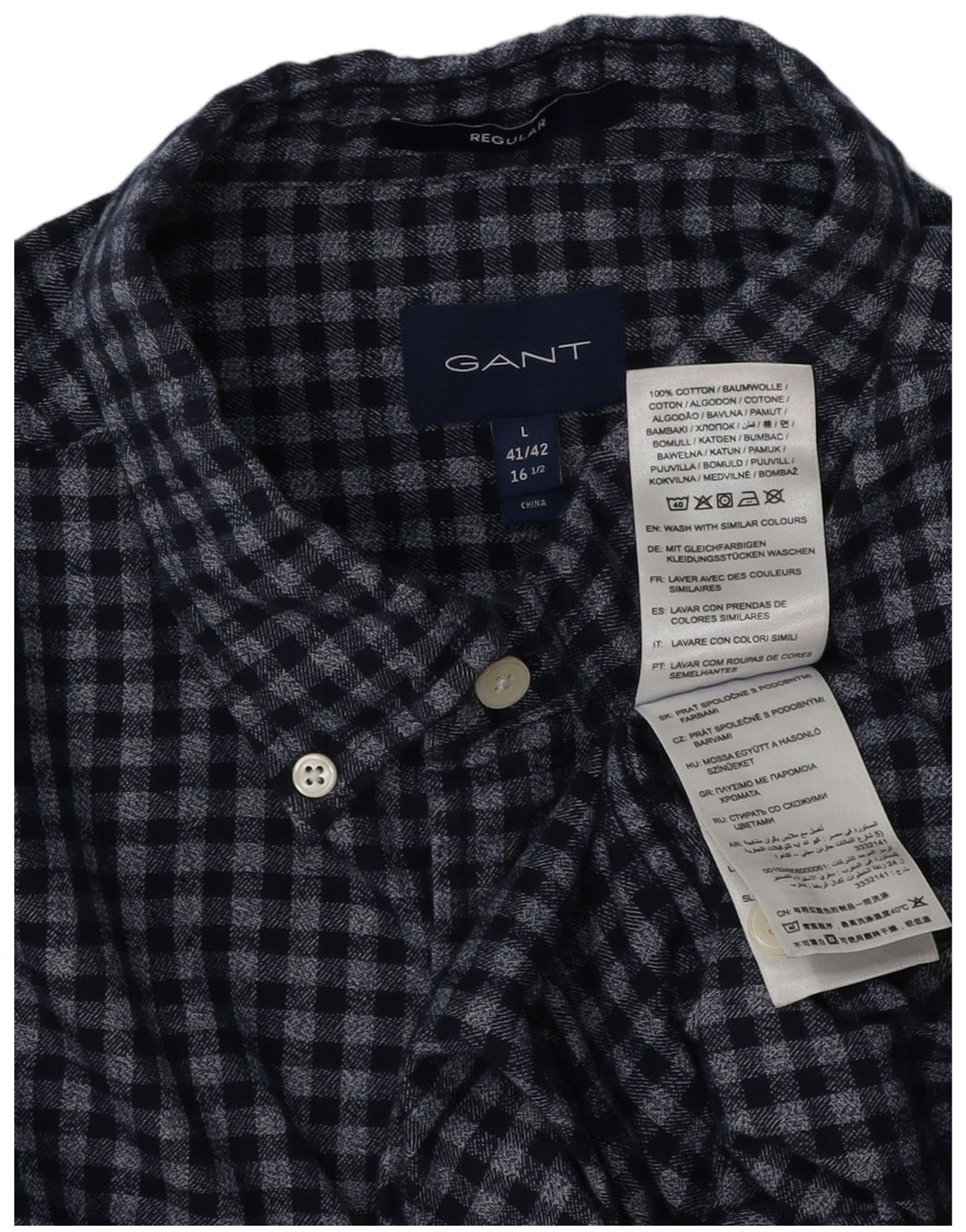 Ανδρικό φανελένιο πουκάμισο GANT 41/42 16 1/2 Large Navy Blue Gingham