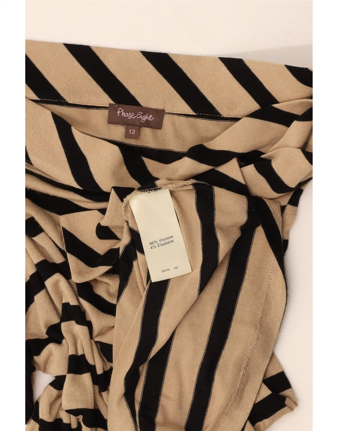 ΦΑΣΗ ΟΓΔΟ Γυναικεία μπλούζα παπιγιόν τοπ UK 12 μεσαία μπεζ ριγέ βισκόζη