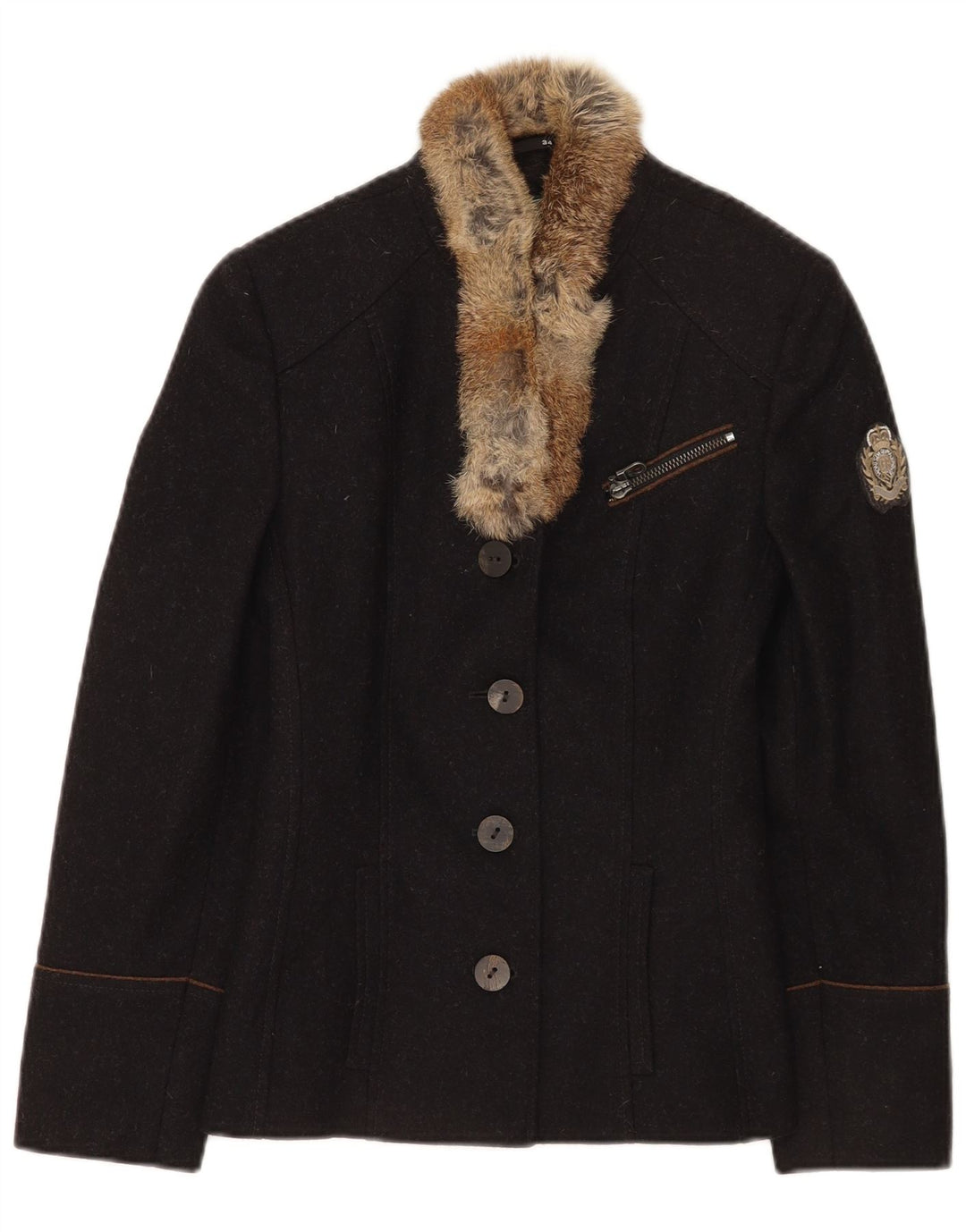 Allwerk Γυναικείο Μπουφάν σακάκι με 4 κουμπιά EU 34 XS Μαύρο παρθένο μαλλί