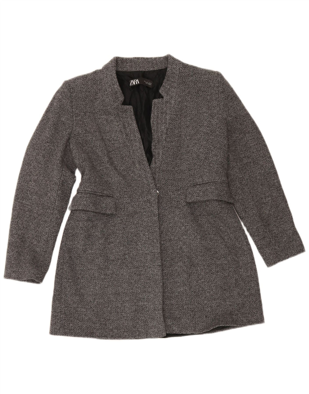 Zara Γυναικείο σακάκι 1 κουμπιού blazer UK 16 μεγάλο γκρι βαμβακερό ψαροκόκκαλο
