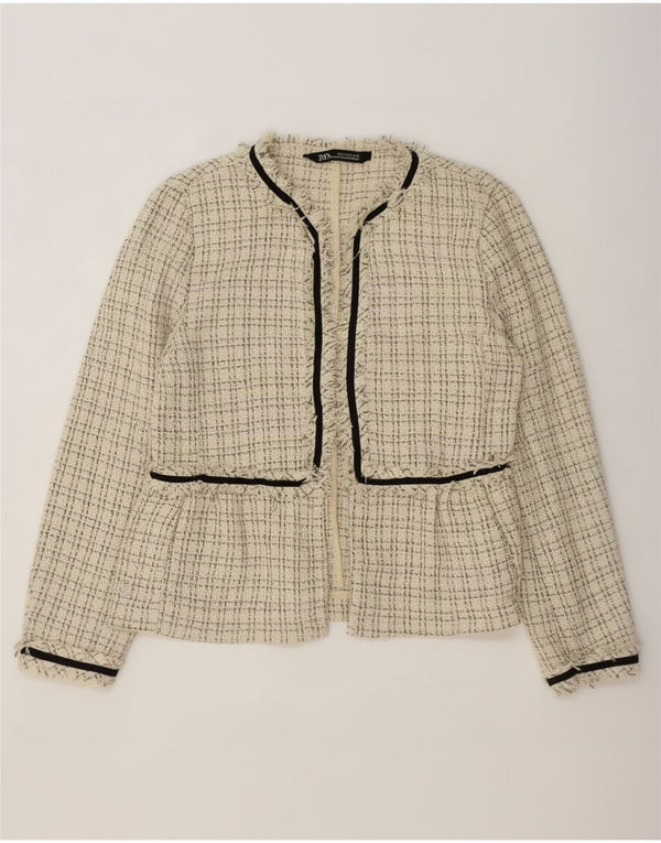 Zara Γυναικείο Open Blazer Jacket UK 10 Small Beige Check Polyester