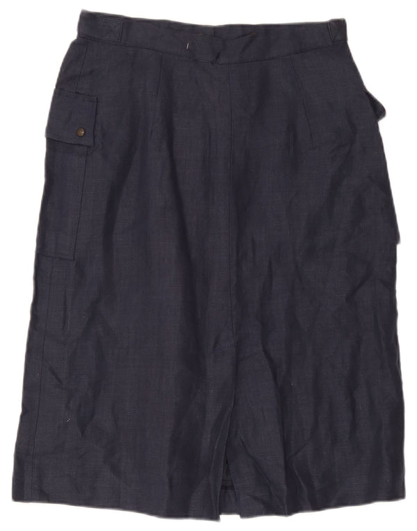 Vintage Γυναικεία Midi Cargo Φούστα IT 46 Large W30 Navy Blue Linen