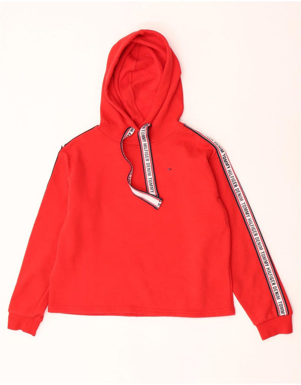 Tommy Hilfiger Γυναικεία Crop Graphic Oversized Hoodie Jumper UK 10 Small Red