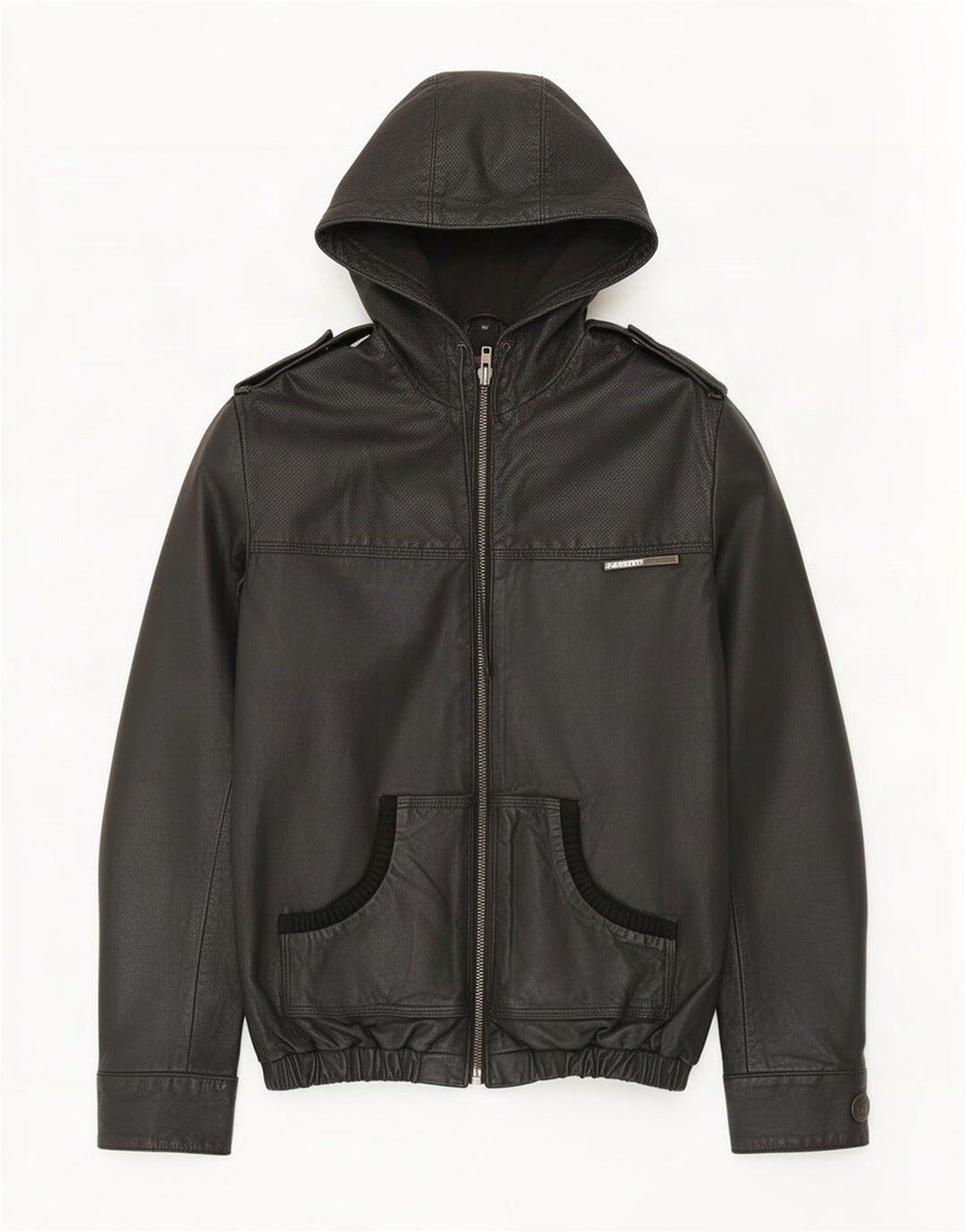 Ανδρικό δερμάτινο μπουφάν με κουκούλα Superdry UK 38 Medium Black