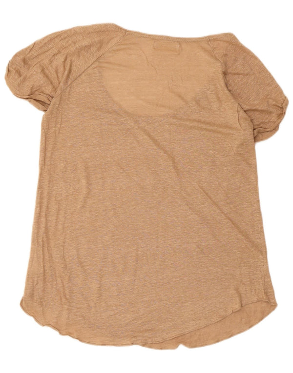 Zara Γυναικείο T-Shirt Top UK 12 Medium Beige Λινό