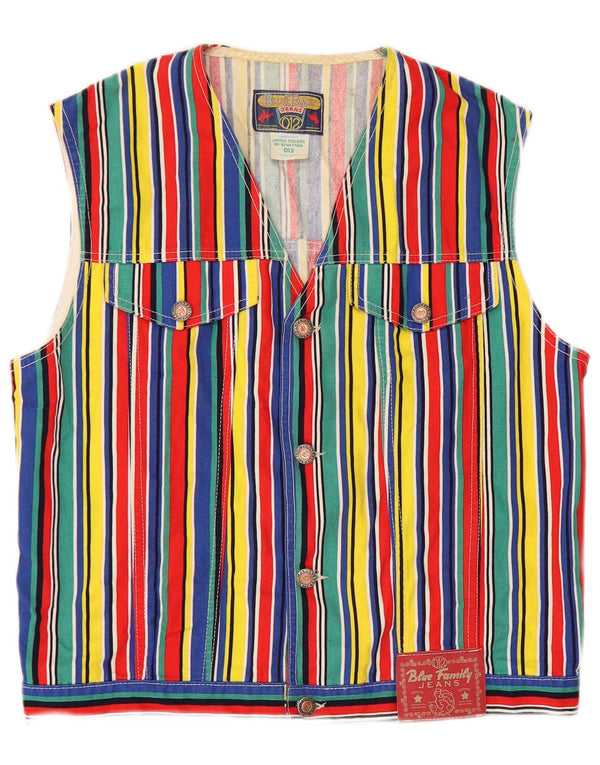 Γυναικείο μπλε οικογενειακό γιλέκο Benetton UK 18 XL Πολύχρωμο βαμβακερό ριγέ