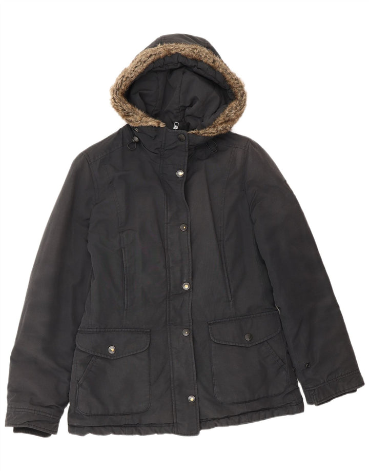 Refrigue Γυναικείο μπουφάν Parka με κουκούλα UK 10 Small μαύρο βαμβακερό