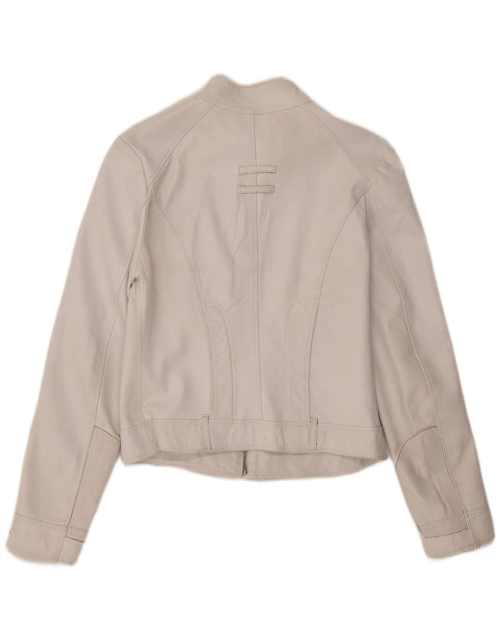 Vintage Γυναικείο Crop Δερμάτινο Μπουφάν IT 46 Large White Leather