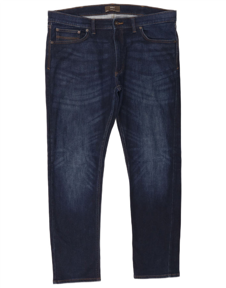 Marks & Spencer Ανδρικό Slim Jeans W38 L31 Navy Blue Cotton