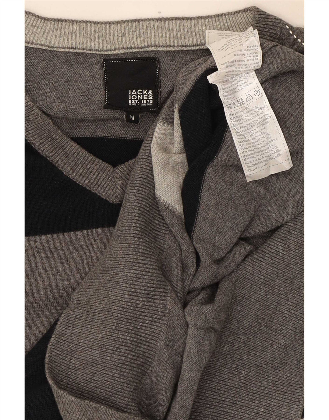 Jack & Jones Ανδρικό πουλόβερ με λαιμόκοψη με λαιμόκοψη με μεσαίο γκρι Argyle/Διαμαντένιο βαμβάκι