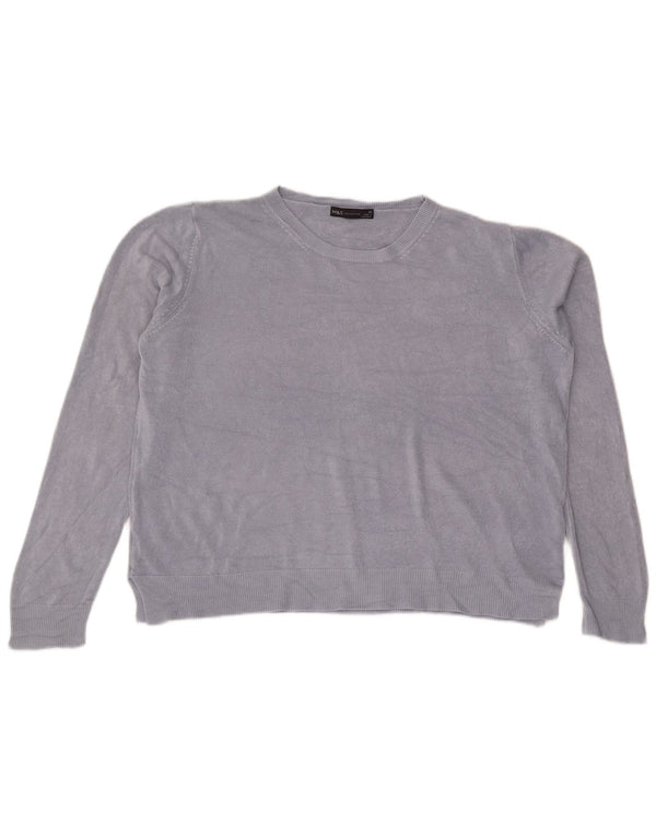 Marks & Spencer Womens Crop Boat Neck Jumper πουλόβερ UK 22 2XL Blue Acrylic