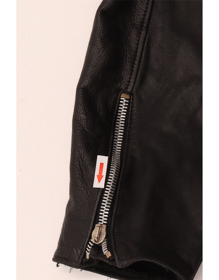 Vintage Γυναικείο Crop Leather Biker Jacket UK 12 Medium Black Leather