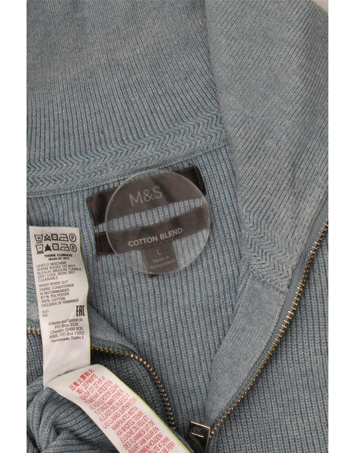 Marks & Spencer Ανδρικό πουλόβερ με λαιμόκοψη με φερμουάρ Μεγάλο μπλε πολυεστέρα