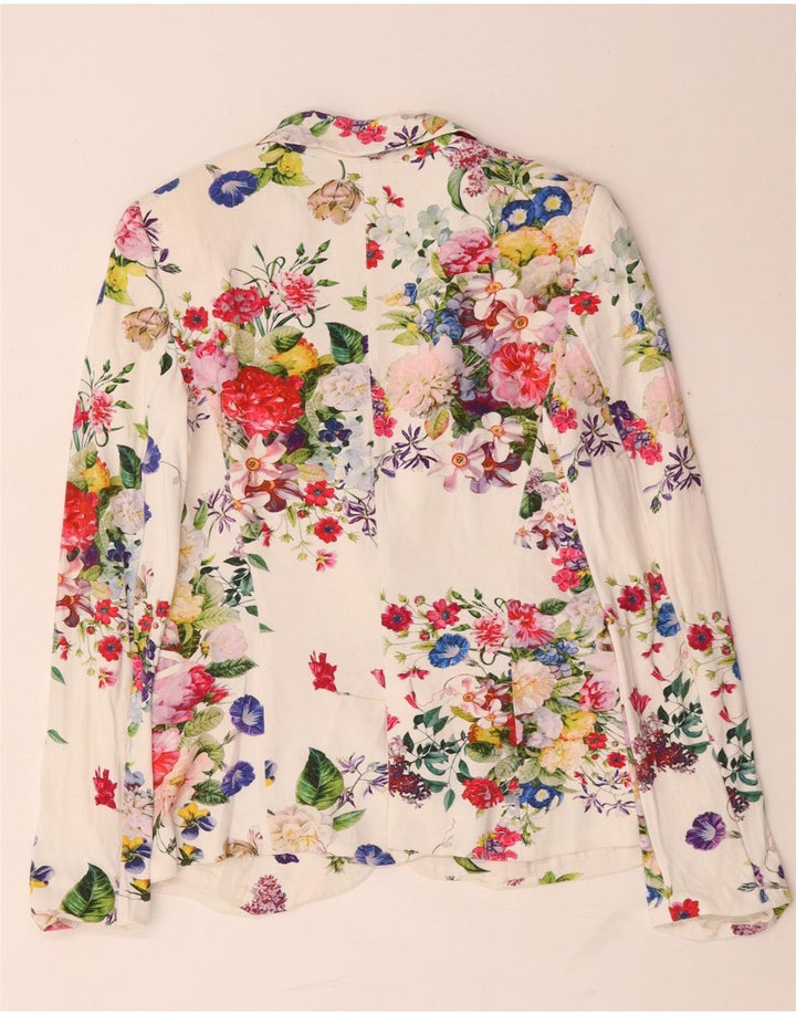 Zara Γυναικείο σακάκι 1 κουμπιού blazer UK 10 Small White Floral Viscose