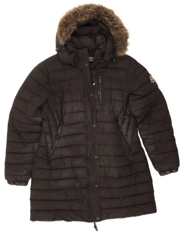 Superdry γυναικείο παλτό με κουκούλα UK 16 Large μαύρο πολυεστέρα