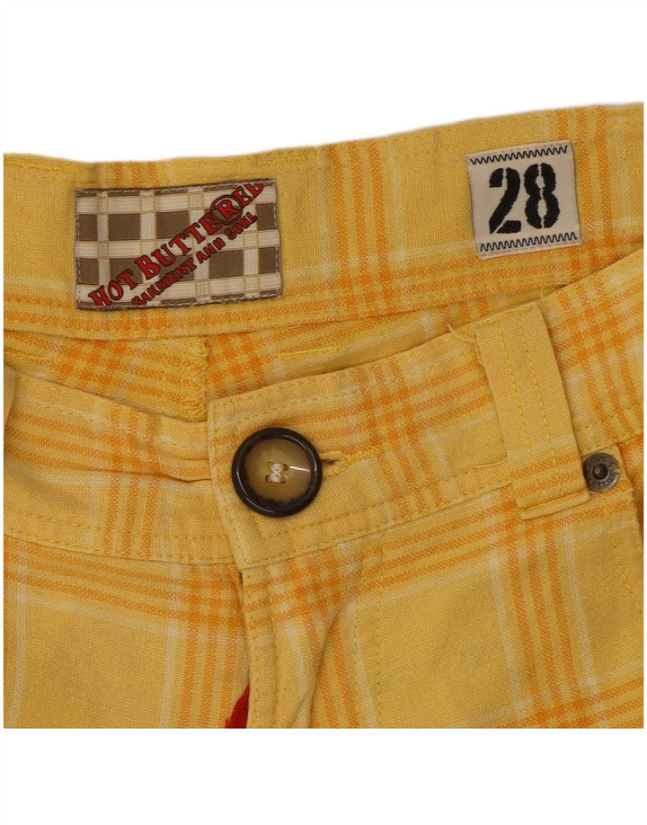 Vintage γυναικείο casual σορτς W28 Μεσαίο κίτρινο βαμβακερό καρέ