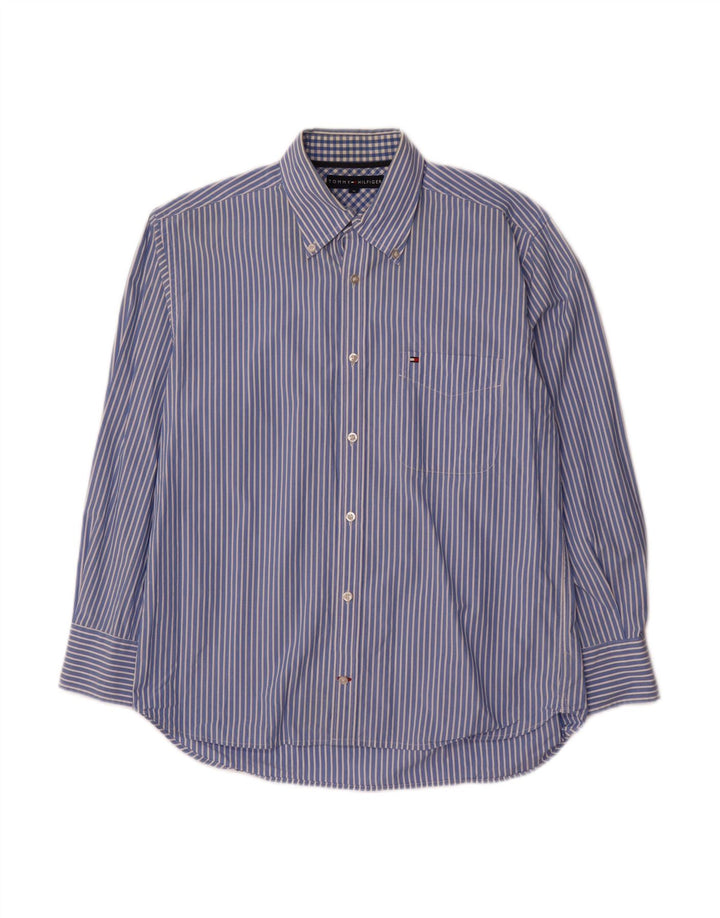 TOMMY HILFIGER Mens Shirt Medium Blue Striped Cotton