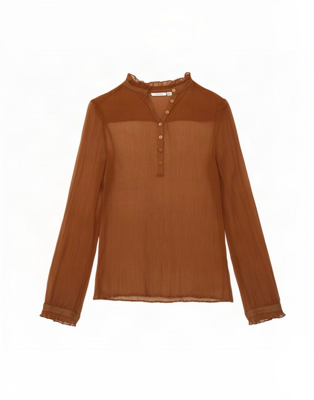 Zara Γυναικείο μακρυμάνικο See Through Top UK 14 Medium Brown Silk