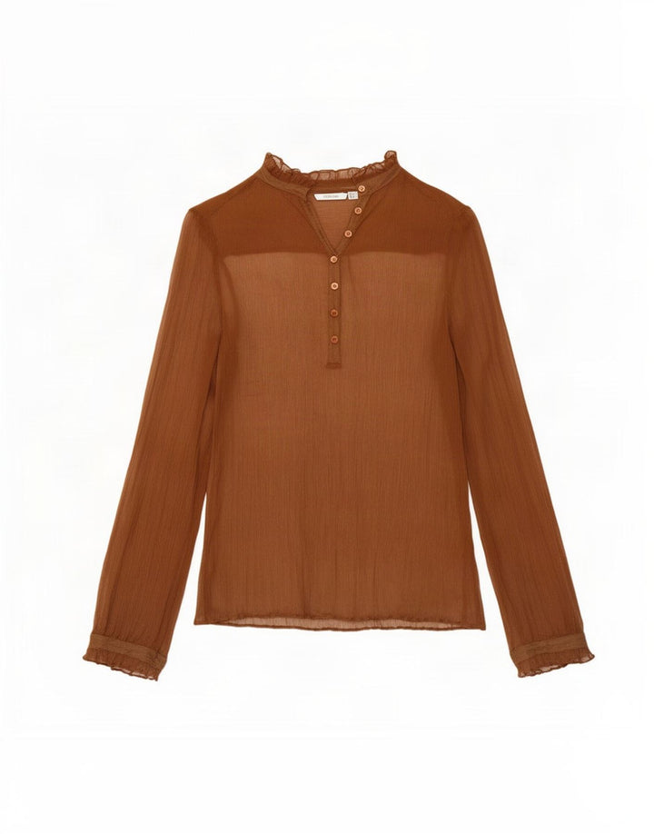 Zara Γυναικείο μακρυμάνικο See Through Top UK 14 Medium Brown Silk