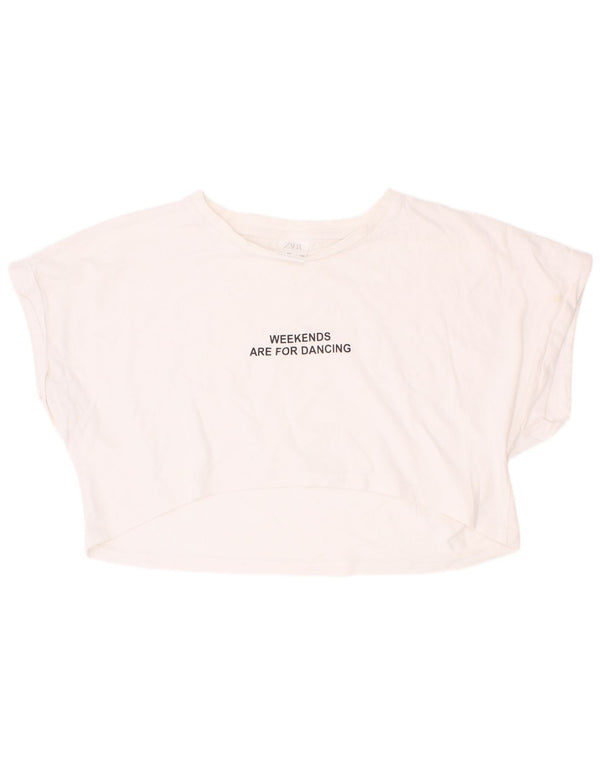 Zara Girls Crop Graphic T-Shirt Top 9-10 Years Λευκό