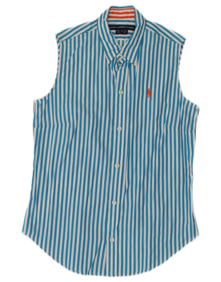RALPH LAUREN Γυναικείο αμάνικο πουκάμισο US 4 Small blue ριγέ βαμβακερό