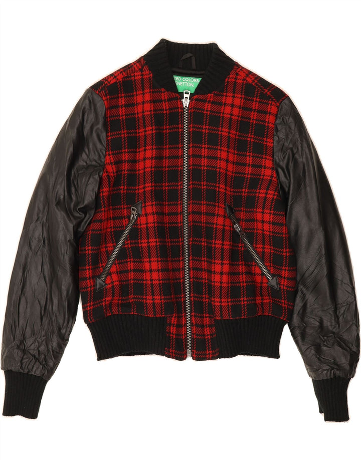 BENETTON Womens Bomber Jacket IT 44 Medium Red Check Vintage Benetton and Second-Hand Benetton from Messina Hembry 