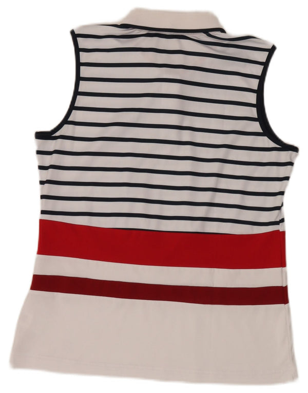Fila Γυναικείο αμάνικο μπλουζάκι πόλο UK 18 XL Λευκός ριγέ πολυεστέρας