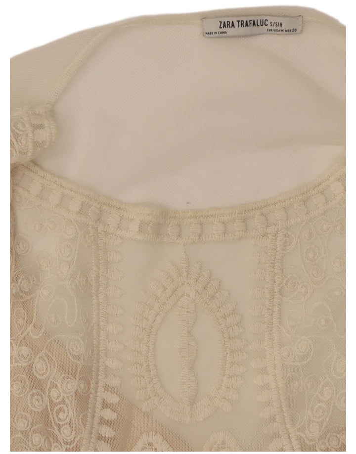 ZARA Womens See Through Crop Blouse Top UK 12 Medium Off White Paisley