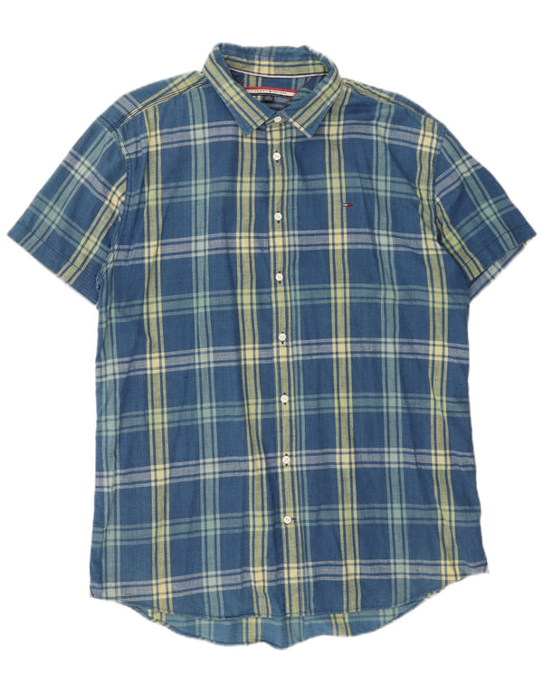 Ανδρικό κοντομάνικο πουκάμισο Tommy Hilfiger 2XL Μπλε καρό βαμβακερό