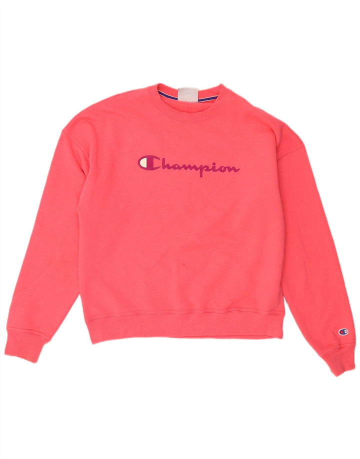 Champion Womens Graphic Oversized Φούτερ Jumper UK 14 Medium Pink