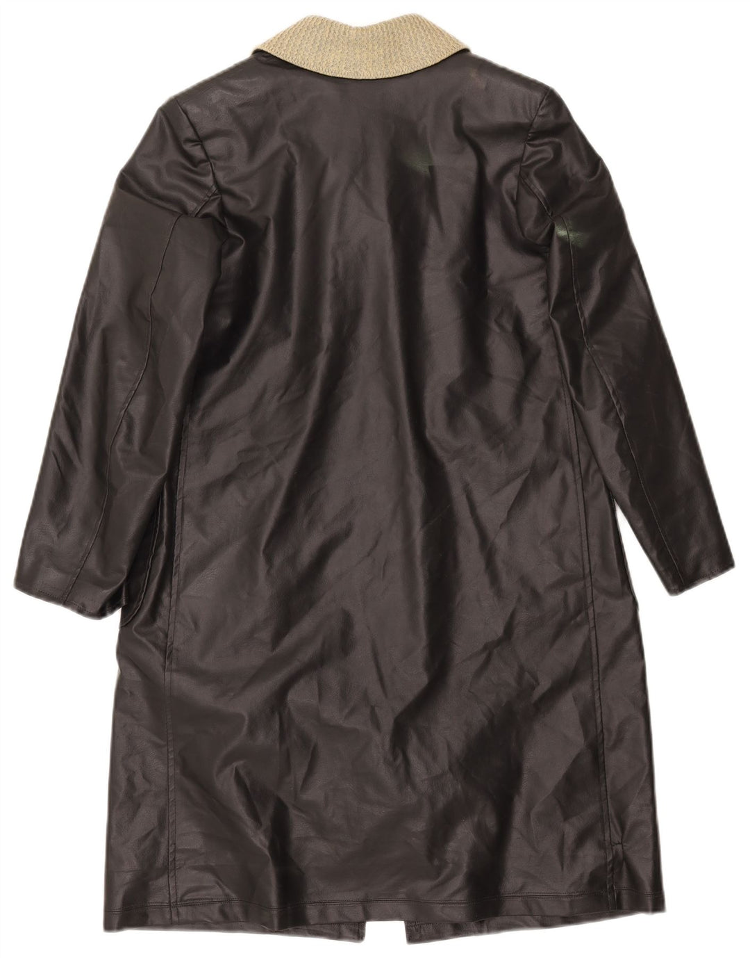 VINTAGE Γυναικείο Δερμάτινο Παλτό UK 12 Medium Black Colourblock