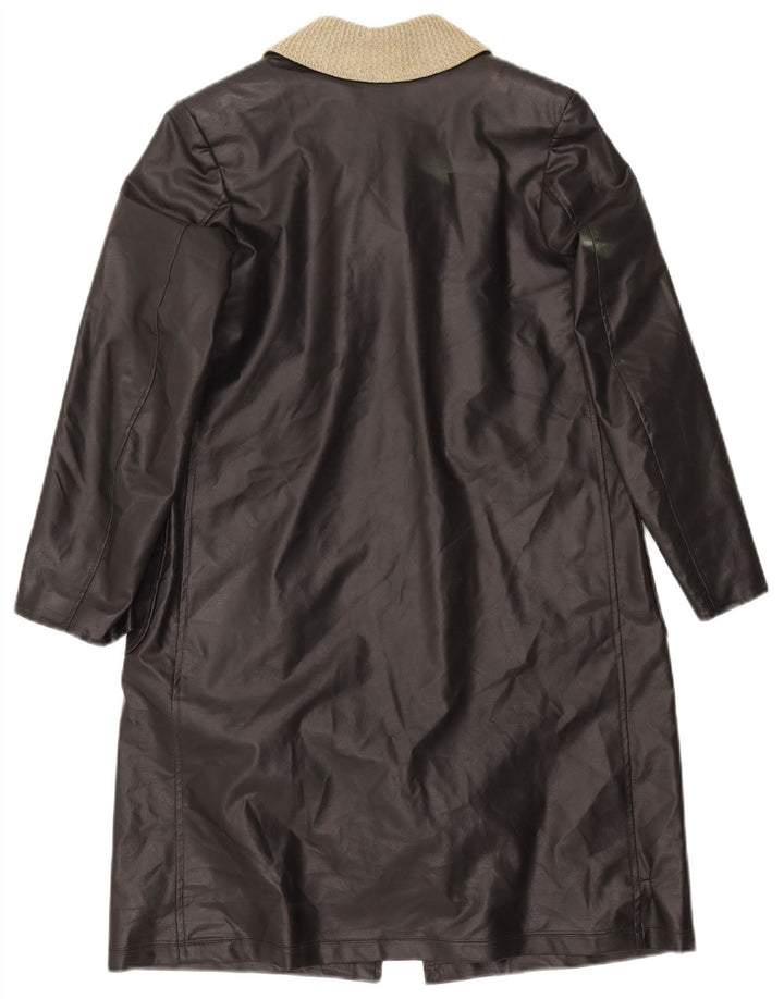 VINTAGE Γυναικείο Δερμάτινο Παλτό UK 12 Medium Black Colourblock