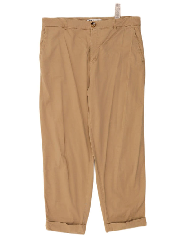 ZARA Γυναικείο ψηλόμεσο ίσιο παντελόνι Chino EU 44 XL W34 L27 Beige