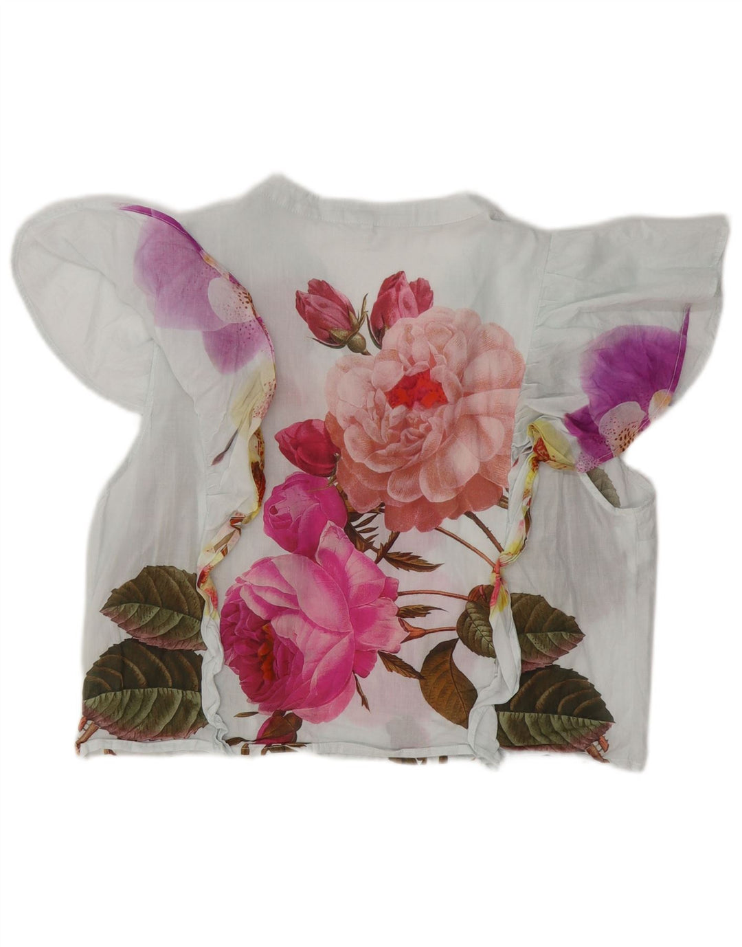 DESIGUAL Γυναικεία Crop βολάν μπλούζα μπροστινή μπλούζα UK 18 XL Λευκό φλοράλ βαμβακερό