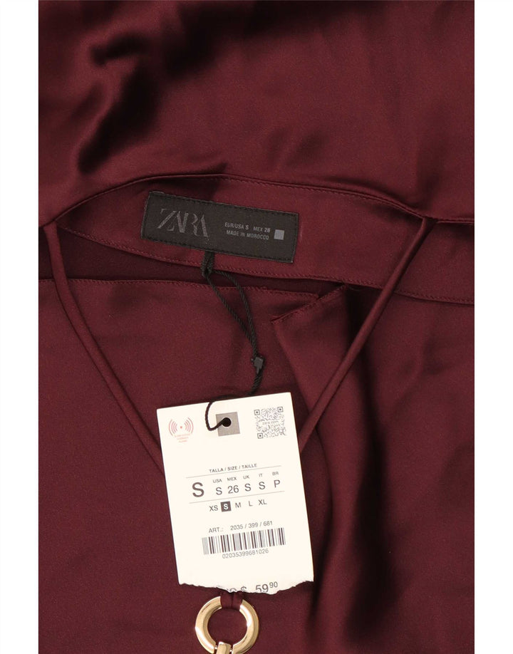 Zara Γυναικείο φόρεμα UK 10 Small Burgundy Polyester