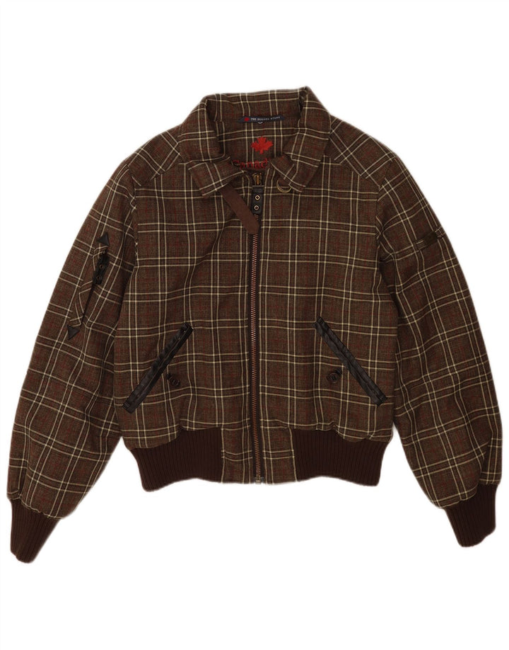 Canadiens Womens Crop Bomber Jacket IT 46 Large Brown Check Polyester