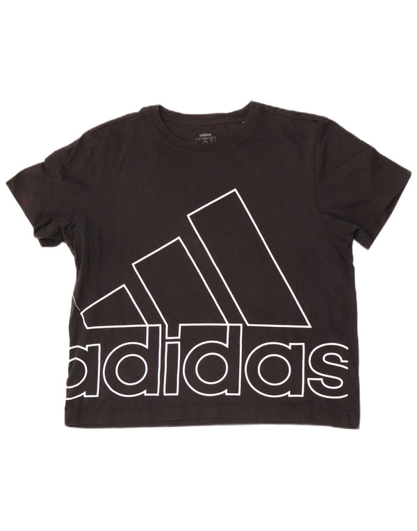 Γυναικείο T-Shirt Adidas Crop Graphic Top UK 12/14 μεσαίο μαύρο βαμβακερό