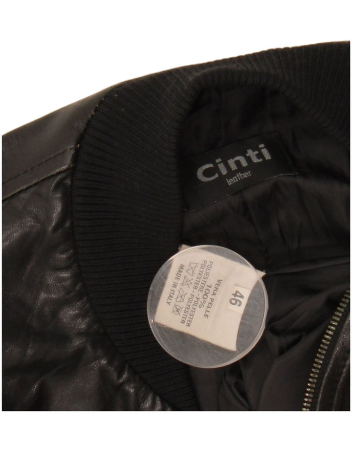 CINTI Γυναικείο Crop Bomber Δερμάτινο Μπουφάν IT 46 Large Μαύρο Δερμάτινο