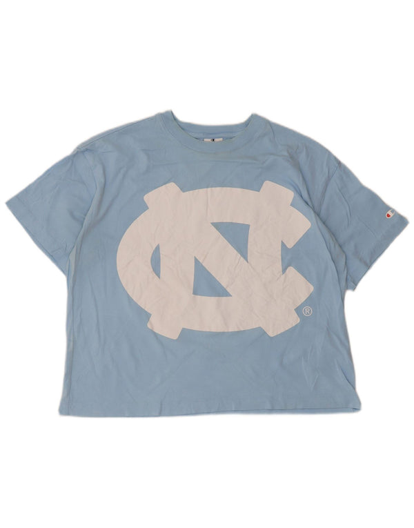 Champion Γυναικείο Crop Oversized γραφικό T-Shirt UK 10 Small Blue βαμβακερό
