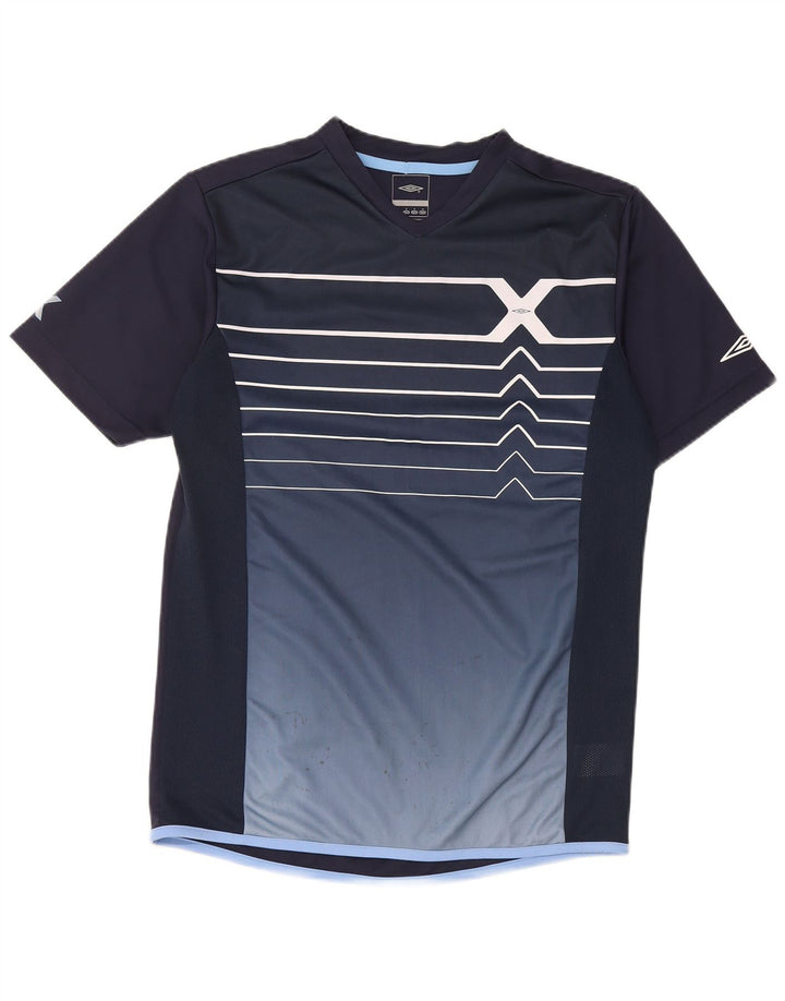 UMBRO Mens Graphic T-Shirt Top Small Navy Blue Colourblock Polyester