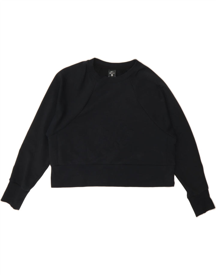 NIKE Womens Dri Fit Crop Graphic Sweatshirt Jumper UK 14 Medium Black Vintage Nike and Second-Hand Nike from Messina Hembry 